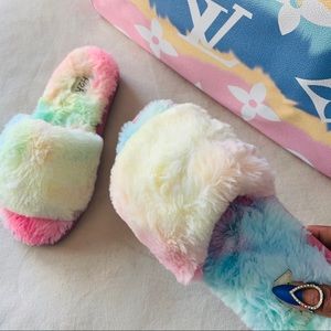 •All About the Fluff• Tie Dye Slide Slippers